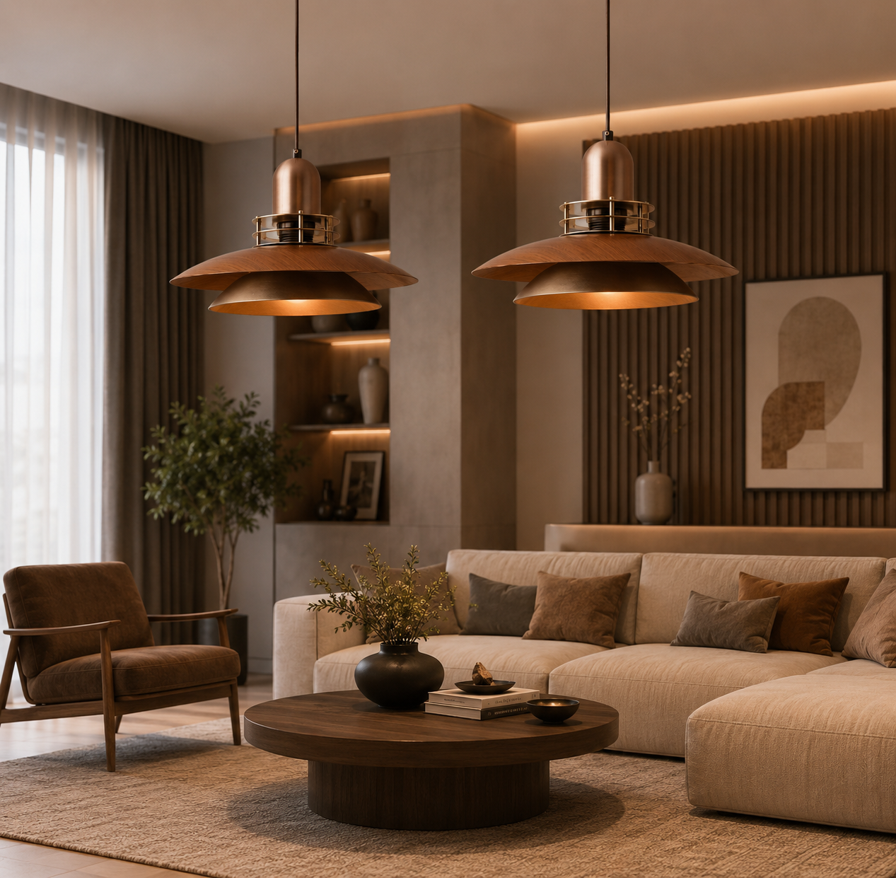 Luminaire Suspendu Bois Noyer Moderne
