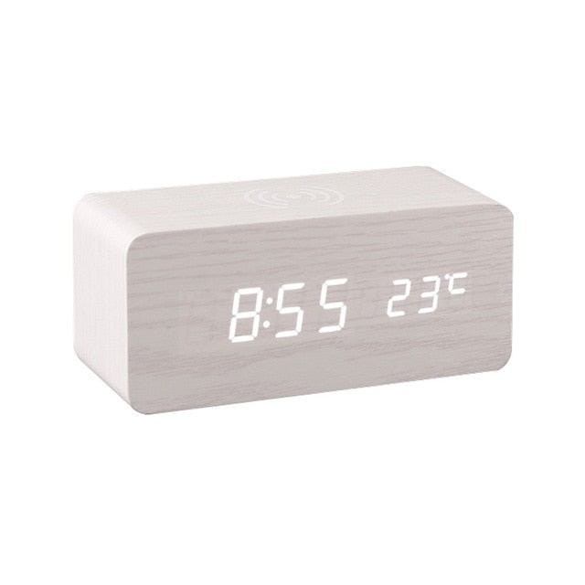 Réveil LED Bois avec Chargeur Sans Fil
